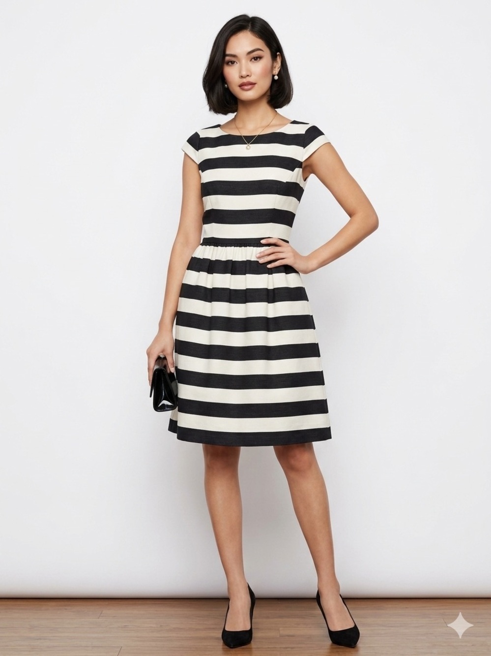Antonio Melani Black Ivory Striped Fit & Flare Dress Size 0